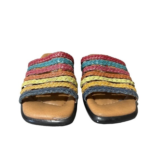 Coldwater Creek Women's Leather Sandals Slides Size‎ 7M Square Toe Multicolor - Picture 2 of 11